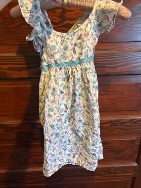 Peek Cream Floral Dress with Teal Smocked Waist